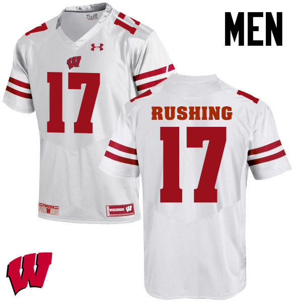 Men Wisconsin Badgers #17 George Rushing College Football Jerseys-White - Click Image to Close